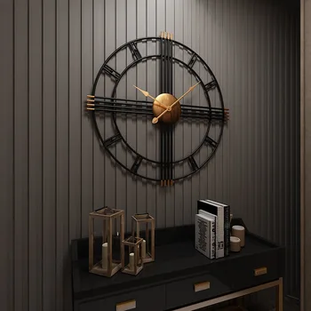 Black Metal Criatividade Relógio de Parede Nórdicos Adesivos Redondos Ferro Simples Arte de Silenciar Relógio de Parede do Quarto Moderno Horloge de Decoração de Casa de EK50WC