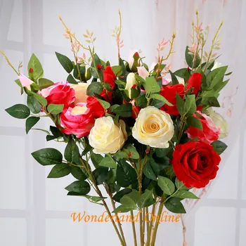 5 Cores! Duas Cabeças De Flores Amante Buquê De Rosas Para A Simulação De Noiva, Buquê De Casamento Festa De Decoração Falso Flores