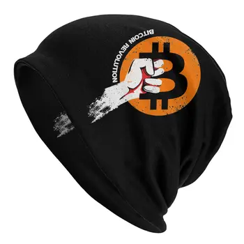 Crypto Cryptocurrency Bitcoin Logotipo Skullies Beanies Chapéu Fresco De Outono Inverno Da Rua Unisex Caps Adulto Quebra Cabeça Bonnet Chapéu De Malha De