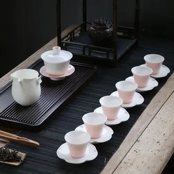 conjunto de chá requintado cerâmica bule chaleira xícara de chá de porcelana Coral em pó chinês conjunto de chá em copos de