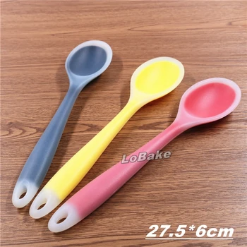 (3pcs/lote) 27.5*6cm semi-transparente estilo concha de silicone colher de sopa talheres ferramentas de cozinha para cozinha gadgets de cores aleatoriamente