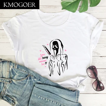 Engraçado Ghostface T-shirt das Mulheres Assustadora Festa de Halloween Camiseta Engraçadas Mulheres Fantasma de Terror Gótico Camiseta Top de Verão Kawaii Roupas