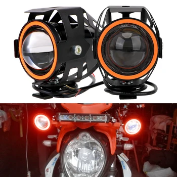 Moto LED Lâmpada Auxiliar de Moto Faróis Universal 2Pcs/LED Motocicleta Olhos de Anjo Focos de 125W U7 Farol