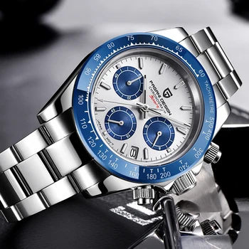 Novo Original Chronograph Mens Watch Inoxidável, Pulseira de Aço Luminoso do Relógio para Homens de Cerâmica Azul Clássico de Quartzo Menino Relógio A625