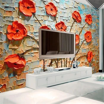Papel de parede personalizado 3d foto mural papier peint pintados à mão pintura a óleo da flor de TV na parede do fundo estéreo faca de pintura de parede
