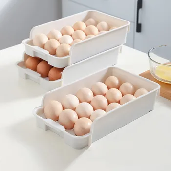 Empilhável Ovo, Caixa De Armazenamento Refrigerador Armazenamento De Recipiente De Ovos Frescos Ferramentas De Estantes De Plástico Acessórios De Cozinha Branco