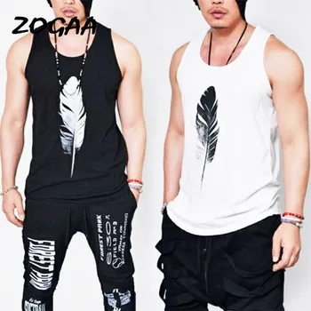 ZOGAA 2021 novos homens do verão, com cores sólidas branco e preto explosão de estilo de penas de impressão padrão colete sem mangas