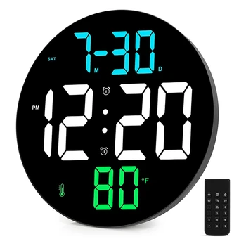 9 Grande Relógio Digital Com Tela Grande de 4 níveis de Brilho ,Controle Remoto ,Temperatura Interior ,12/24H Ligue LED Relógio Despertador