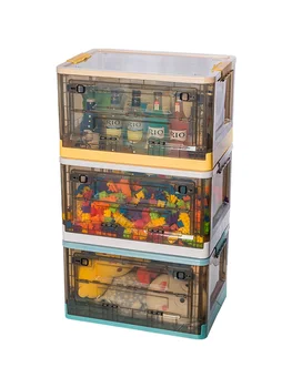 Brinquedo infantil de Armazenamento de Caixa de Cesta de Plástico Transparente Frente Snack-Armazenamento de Caixa Dobrável do Lado Aberto de Roupa do Armário