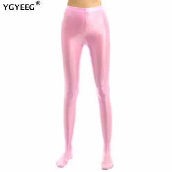 YGYEEG Spandex Brilhante meia-Calça Opaca e Brilhante Leggings de Cintura Alta-Calça Sexy Calças de Yoga Mulheres de Formação de Esportes Fitness Calças