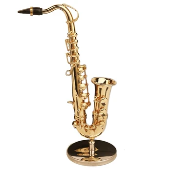De Cobre Em Miniatura Saxofone Tenor Com Suporte E Caixa De Mini Instrumentos Musicais Em Miniatura Casa De Bonecas Modelo De Decoração De Casa