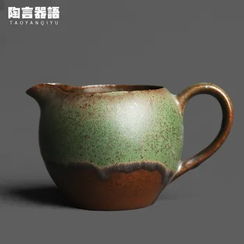 Bronze verde esmalte de mão-Jun forno dividir xícara de chá artesanal retro cerâmica dourada esmalte efeito de conjunto de chá justo copa do pote de óleo copa