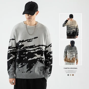 2021 outono e o inverno, estilo novo dos homens Japoneses shadowless parede plus size cor rodada neck sweater ocasional