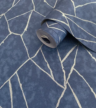 10m Abstratos Linhas Geométricas Azul e Prata, papel de Parede de Vinil revestimentos de Parede