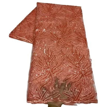 Venda quente de Renda de Lantejoulas, Tecidos Africanos, Laço de Tecido de Alta Qualidade Nigéria francesa, Tule de Malha de Tecido de Renda para Noivas Material cor-de-Rosa