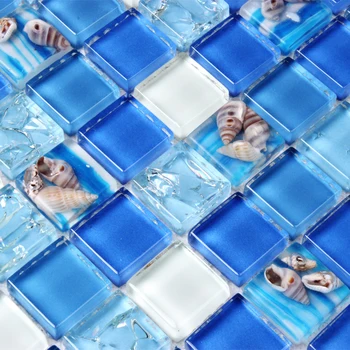 concha de mar azul de mosaico de vidro da cozinha da telha backsplash casa de banho papel de parede do chuveiro fundo do corredor wasitline piscina de azulejo