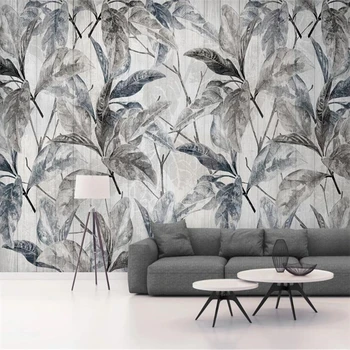 beibehang personalizado preto-e-branco folhas de madeira, papéis de parede para sala de estar de plano de fundo adesivos de parede decoração murale papel de parede