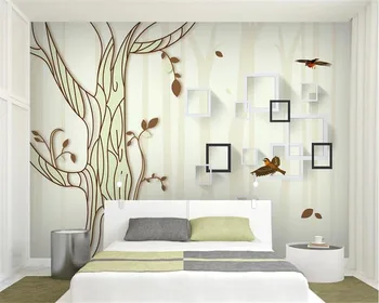 Personalizadas de fotos em 3d papel de parede dos desenhos animados de aves florestais de fundo de parede sala quarto mural do quarto de Crianças обои для стен в рулонах