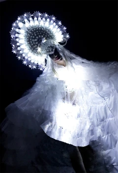 luxo super rainha de luz figurinos DS Vestido de Festa Luminoso do Diodo emissor de Máscaras de Cosplay, Roupas de show no palco vestido de