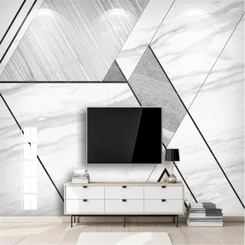 Milofi personalizados em 3D papel de parede moderno e minimalista, com linhas geométricas de jazz de mármore branco padrão de plano de fundo de parede grande mural de parede