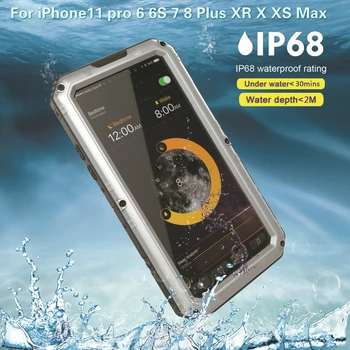 Luxo de Metal de Alumínio IP68 Impermeável Caso de telefone Para iPhone11 pro 6S 6 7 8 Plus XR X XS Max Pesado à prova de Choque Resistente Armadura Tampa