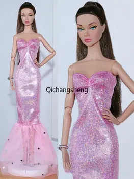 1/6 Roupa Da Boneca Cor-De-Rosa Com Paetês Fishtail Princesa Vestidos Para A Barbie Roupas Para A Barbie Acessórios De Vestido De Festa Vestido De Brinquedos 11.5
