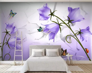 Beibehang papel de parede Personalizado Bela sonhadora flores roxas borboleta 3D TV na parede do fundo, decoração mural 3d papel de parede