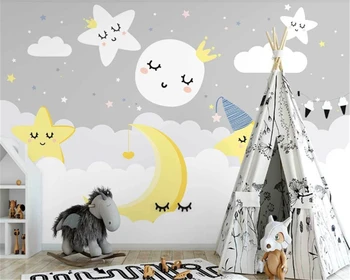 Baçal tamanho Personalizado 3d papel de parede Nórdicos cartoon nuvens do céu estrelado para crianças, decoração de quartos de Papel de Pared 3D papel de parede mural