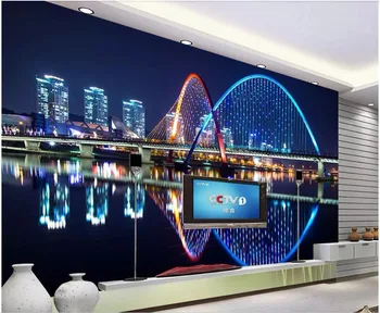 Foto 3d papel de parede personalizado mural visão Noturna da ponte de luz de fundo casa de decoração de sala de estar em 3d murais de parede papel de parede para parede 3 d