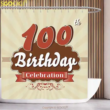 Funky Cortina de Chuveiro 100º Aniversário, Decorações de Chocolate, Enrole Como Marrom Convite de Festa de Cem Anos, a Canela e o Creme de