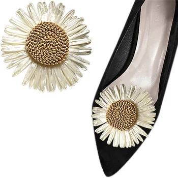 2 peças Decorativas Clips de Sapato de Girassol Sapato Enfeite de Ráfia Sapato Flor Destacável Daisy Bombas Acessórios para Mulheres de DIY