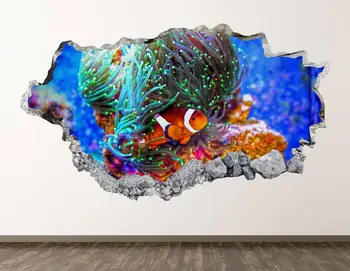 Aquário de Parede Decal - Peixe-Palhaço em 3D Esmagado Arte de Parede Autocolante de Decoração de Quarto de Crianças de Vinil em Casa Cartaz Personalizado de Presente KD919