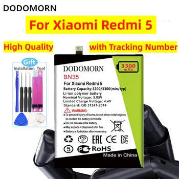 DODOMORN BN35 Bateria de 3300mAh Para Xiaomi Redmi 5 Redmi5 Vermelho Mi5 Telefone Inteligente Móvel No Estoque de Alta Qualidade + de Número de Rastreamento