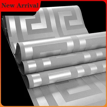 3D Prata Cinza Geométricas Papéis de Parede Preto Branco Luxo Cetim grego Chave papel de Parede Decoração papel de Parede para Sala de estar do Quarto