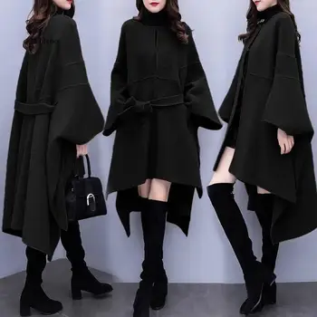 Mulheres Manto de Lã Casaco de Outono Inverno Novo Popular de Lã Casaco de Mulheres coreano Solta Longo de Alta Qualidade, Sobretudo 3Xl