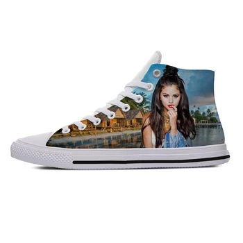 Quente De Verão Mais Recente De Selena Gomez Sapatos Homens Mulheres Selena Gomez Leve Conselho De Sapatos Confortável Respirável Superior Alto Sapatos De Lona