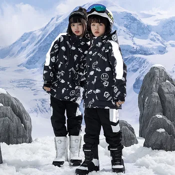 Novas Crianças do traje de Neve de Esqui de Meninas Atender Crianças de Inverno, Snowboard, Roupas Quentes Exterior Impermeável de Neve Jaquetas, Calças de Esqui de Meninos Conjunto