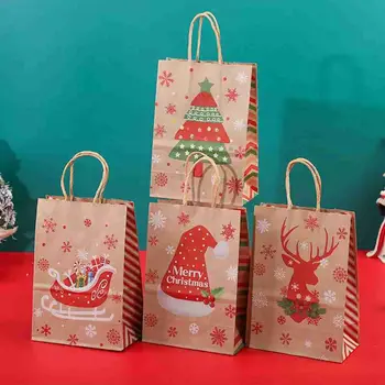 10pcs Papel Kraft, Sacos de Presente de flocos de Neve Feliz Natal Doces Cookie Saco do Empacotamento de Caixas de Festa de Ano Novo Crianças Favores Decoração