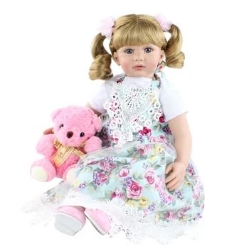 60 CM de Silicone Renascer Bebê da Princesa Boneca Para a Menina Loira de Cabelo Pano Corpo da Criança Bebe Crianças de Presente de Aniversário da Casa do Jogo de Vestir Brinquedo