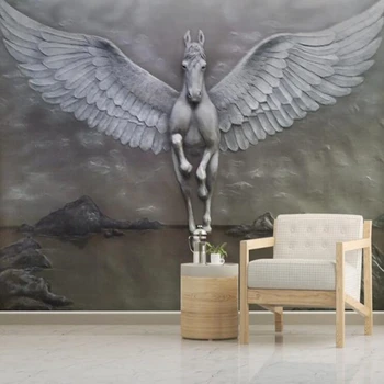 Personalizado, papel de parede 3d, gravado cavalo mural com sala de estar, quarto de fundo, decoração papel de parede impermeável