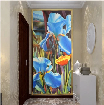O 3D personalizado murais, Europa elegante flor azul de pintura de varanda papel de parede,sofá da sala de TV de parede o papel de parede de quarto