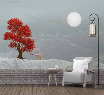 personalizado de Tinta paisagem Árvore elk Mural de Parede para TV da Sala de estar de plano de Fundo de Pintura ou papel de Parede Decoração Home