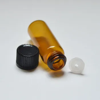 100pcs 5ml Mini Garrafa de Vidro com um Orifício Redutor e Tampa de Rosca Pequeno Essencial Pequena Amostra de perfume, Óleo de Frascos Âmbar