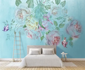 Sudeste da Ásia fresco 3D aquarela flores sala de estar de plano de fundo do papel de parede do conselho mural personalizado de decoração de papel de parede
