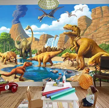 3D 5D 8D Mural de desenhos animados Papel de Parede do Quarto de Crianças do jardim de Infância de Dinossauro Murais de Fibra de Madeira papel de Parede Papel De Parede Infantil