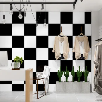 Preto e branco quadrado quadrado de papel de parede moderno restaurante simples papel de parede de fundo