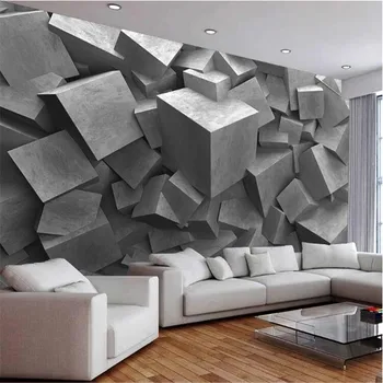 Milofi personalizados em 3D papel de parede mural geométrica tridimensional placa de cimento quadrado de escultura na parede do fundo da foto decorativa painti