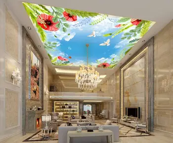 WDBH 3d personalizado teto murais papel de parede pássaro borboleta nuvens brancas de decoração de casa de pintura 3d murais de parede papel de parede para sala de estar