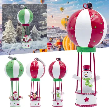 Natal Queda De Ornamentos, Decorações De Ferro Pintado De Papai Noel Balão De Ar Quente Pingente De Árvore De Natal Decoração De Suspensão
