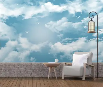 Personalizado mediterrâneo céu azul de nuvens brancas gaivota mural de papel de parede de crianças sala de estar e Quarto em 3D papel de parede Decoração da Casa